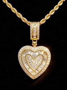 1pc Cubic Zirconia Heart Shaped Pendant On 1pc Stainless Steel Snake Chain Necklace, Hip-Hop Retro Pendant Necklace For Women, Suitable For Daily Wear Or Parties, Mother's Day, Valentine's Day Gift - Vàng - Xem 9