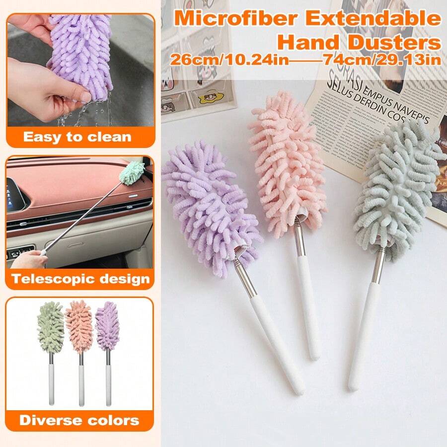 Microfiber Duster, Extendable & Washable Mini Duster, Detachable Handheld Microfiber Cleaning Duster, Extendable Dust Collector, Extendable & Bendable Car Interior Duster, Soft Dashboard & Vent Duster, Cleaning Brush, Suitable For Ceiling Fan, High Ceiling, Blinds, Furniture, Car, Office
