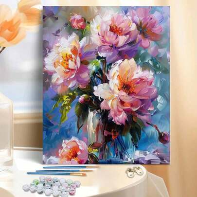 1 Set de Pintura Floral DIY sin Marco Kit de Pintura por Números Acrílica, Manualidad para Adultos, Set de Pintura al Óleo Artística para Decoración de Dormitorio y Pared, Método de Pintura Simple y Divertido sin Dibujo Base, Cumple tu Sueño de Pintor y Sumérgete en el Mundo Colorido, Cada Trazo es Autoexpresión, Agregando Romance a la Vida, Mejor Regalo para Familia y Amigos, 40*50CM