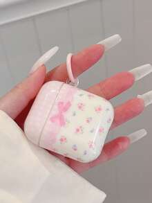 Funda protectora a cuadros rosa y blanca con lazo floral compatible con 4, Nuevo Pro 2, adecuada para Airpods 1/2/3, cubierta protectora suave anti-caída - Rosa Pálido - Ver 11