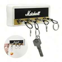 Wall Mounted Guitar Amplifier Style Key Hanger And Key Chain Holder, Speaker Style With Acoustic Guitar Coat Hook And 4 Amp Plugs Gift For Musicians - 白色鑰匙圈底座+四個插頭 - 查看 5
