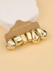 3pairs/9pairs Fashion Golden Plating Chunky Hoop Earrings Set For Women, Lightweight Plastic Material, Teardrop & Twist Design,Fashion Jewelry Gift - Gold - View 2