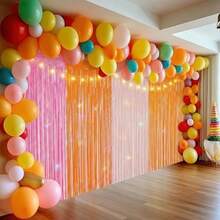 4Pcs Sunset Party Rations 6.6Ft Fe Curtains Party Rations Pink And Orange Backdrop Curtains  Sunset Autumn Tanksng Idal Wedding Uation Backdrop R - màu hồng và màu cam - Xem 5