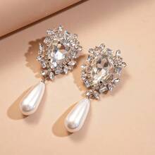 Rhinestone Metal Patchwork Flower Earrings – Light Luxury High-End Studs – Fashion Versatile Personality Earrings - Kim bạc số 49 - Màu bạc - Đỏ - Xem 8