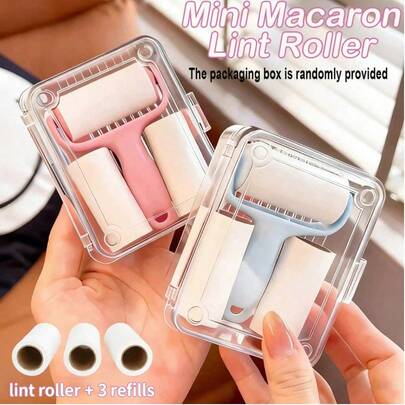 Bộ dụng cụ lăn bụi mini tiện lợi - 1 tay cầm + 3 cuộn thay thế, keo dính chắc chắn giúp loại bỏ lông thú cưng, dễ sử dụng, tay cầm có thể tái sử dụng, không cần điện, thích hợp cho thú cưng, quần áo, thảm, ghế xe hơi, vật dụng thiết yếu cho người nuôi thú cưng.