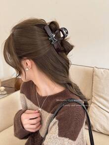 2pcs Brown Line Dog Hair Clips, Bun Claw Clips, Half-Up Hair Claw - Multicolor - View 5