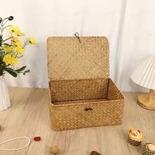 3 件套复古手工编织收纳篮，化妆品收纳盒，带盖桌面收纳盒，送礼佳品，家居装饰 - 长方形柳条收纳盒，适用于房间、客厅、厨房、卧室，非常适合圣诞节、情人节、母亲节。 - 棕色 - 查看 10