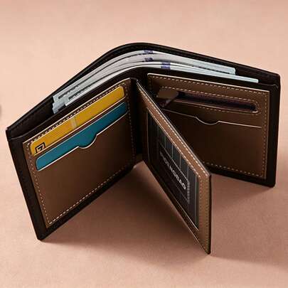 Men PU Leather Wallet Bifold Short Wallet RFID Blocking Slim Card Holder ID Window Coin Pocket Vintage Brown Purse