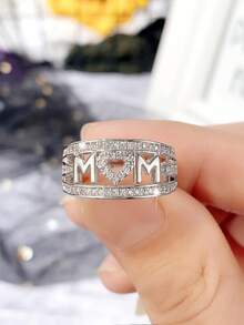 1枚时尚立方氧化锆戒指，女士情人节礼物，结婚纪念日派对饰品 - 銀色 - 查看 7