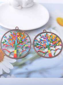 8pcs Boho Colorful Enamel Charms Set, Including Sun Flower, Tree Of Life, Leaf, Shell, Rainbow Color Earring Pendants - Large Earrings Pendant - View 3