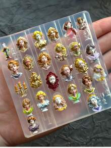 1 pieza Molde de arte de uñas 3D con patrón floral, marco con alas, castillo y ángel de estilo vintage, plantilla de decoración de uñas de silicona transparente - transparente - Ver 4