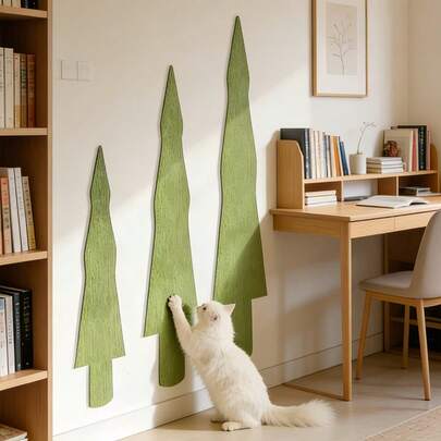 1片装自粘猫抓垫，墙面和地板保护垫 - 圣诞树造型猫抓保护垫，3D创意墙贴，3种尺寸可选 - 适用于墙面保护和装饰，可用于墙壁、地毯、沙发和家具