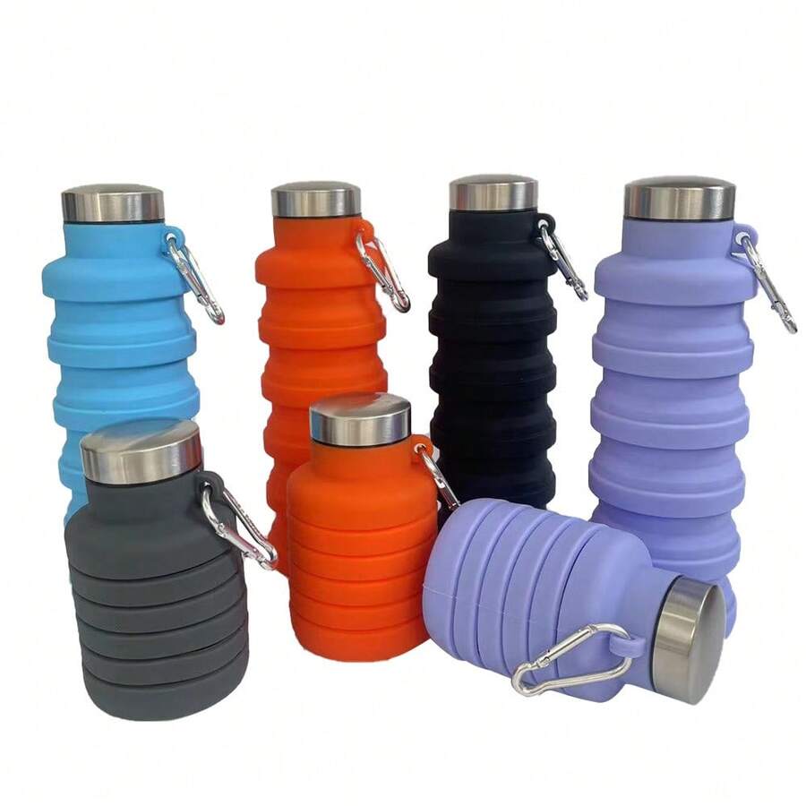 Silicone Cup, Retractable Bottle, Foldable Cup, Portable Bottle Outdoor Sports And Travel, Cup With Carabiner - Móc khóa màu xám - Xem 1