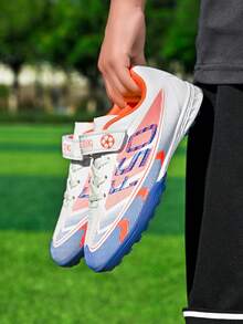 Kids' Football Shoes - Shock-Absorbing & Breathable, Comfortable & Durable, Ready For Match - Hook And Loop Strap, PU Upper, Nylon Lining, EVA Insole, Printed Pattern Design - Blue - View 9