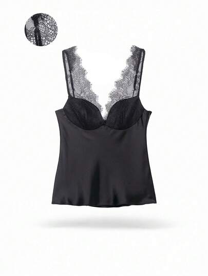 Women's Sexy Lace Patchwork Camisole Black