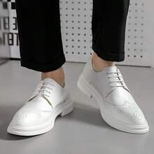 White Brogue Thick-Soled Loafers For Women British Style Lace-Up Leather Shoes Commuter Versatile Flat Shoes 2025 Spring New Style Increased Height Slimming College Style JK Uniform Shoes Daily Commuter Casual Shoes Comfortable Soft Sole - White - View 5