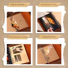 1 Vintage Photo Album, Travel Scrapbook, Notebook, Removable Loose-Leaf Pages, High-Quality Storage Book - 復古色 - 查看 6