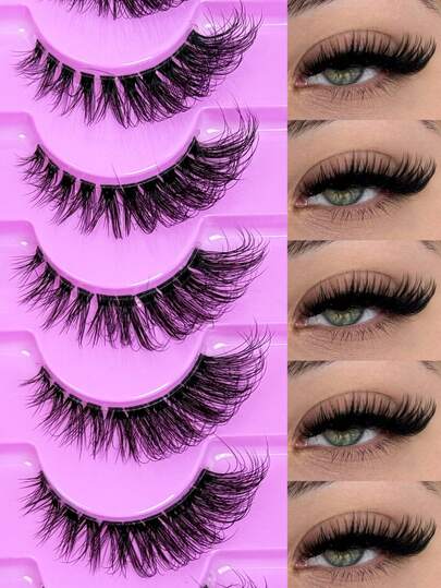 9 pares de pestañas de ojo de gato con banda transparente, pestañas postizas 3D esponjosas con extremos alados que alargan y curvan los ojos, pestañas falsas voluminosas y naturales de visón económicas y gruesas, adecuadas para maquillaje diario y fiestas