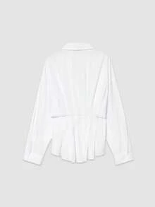 YROOE Women's Spring/Summer Pleated Silk Blend Fitted Long Sleeve Blouse White - White - View 3