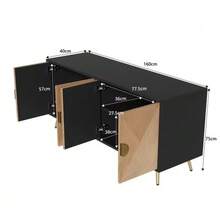 160cm Sideboard, Four Doors, Brushed Gold Handles And High Gloss Table Legs. - Black - View 5