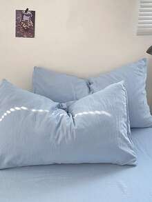 Bộ 3 món ga trải giường bằng polyester mềm mại, phối màu xanh dương và trắng. - Màu xanh nhạt - Xem 7