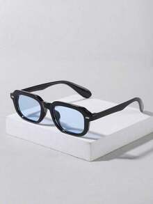 1PC Men's Casual Basic Retro Rectangular Fashion Glasses Suitable For Holiday Outings, Daily Outfit Matching, And Work Commuting - Black Orange - View 3