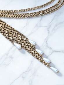 1pc Exaggerated Gold Sexy Party Body Chain With Multi-Layer Faux Pearl Tassels, Women's Waist Chain, Gift For Girlfriend, Sisters, Birthday, Vacation, Party - Bạc - Xem 6