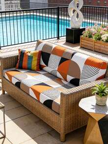 1件装牛奶丝印花弹力沙发套，宠物友好，可机洗，防污耐用，防滑，节日装饰户外家具靠垫套，适用于1/2/3/4座露台沙发 - 橘色 - 查看 5