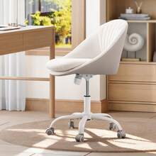 HEXCELEN Hairdressing Chair, Swivel Chair, Office Chair Made Of Breathable Sherpa Fabric And Polyurethane, Suitable For Bedroom, Office And Living Room, Beige-White - 白色 - 查看 2