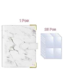 Pink Marble Style Cover + 25pcs 4-Pocket Inner Pages Photo Card Loose Leaf Album, 6-Ring A5 Binder With 100 Card Slots, PU Leather Cover With Magnetic Clasp, For Organizing Trading Cards, Photos - Multicolor - View 5