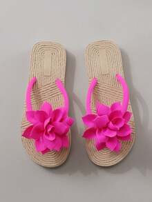 Colorful Floral Thong Sandals, Sweet Women Beach Slippers,Flip Flops,Summer Shoes - Hot Pink - View 4