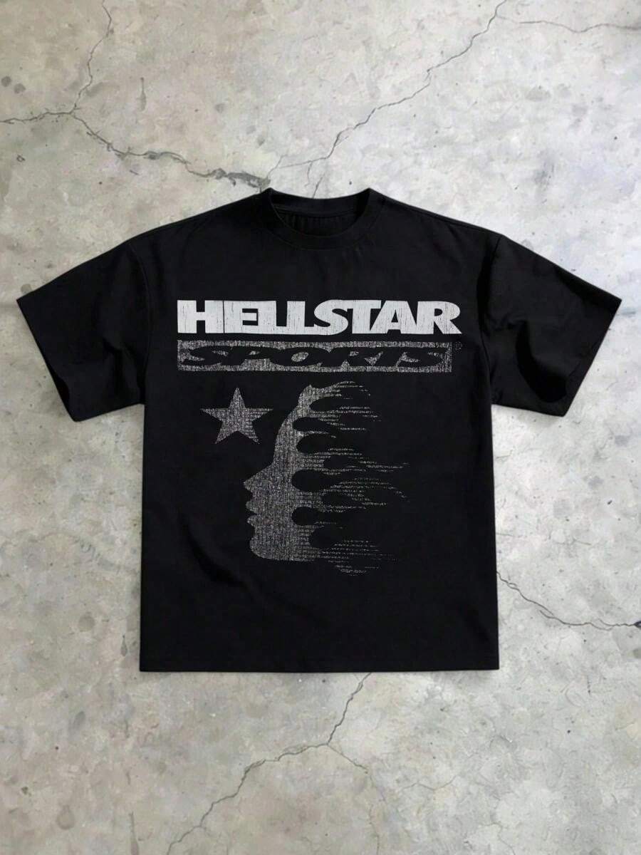 Hellstars Sports Silhouette Vintage Graphic T-Shirt,220g 100_ Cotton,Round Neck Short Sleeve,Black Streetwear Essential For Summer Going Out,Unisex Style - Red - View 1