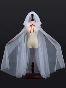 1pc Hooded Dark Gothic Halloween Long Mesh Cloak, Cool Witch Costume Cape Unisex - Black - View 9