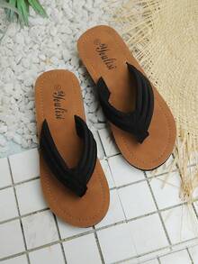 Sandal Jepit Datar Wanita, Sandal Pantai Warna Polos, Sandal Jepit Ringan untuk Musim Panas - Hitam - View 6