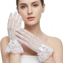 1 Pair Women's Elegant Tulle Gloves, Stretchy Breathable Soft Skin-Friendly Dressy Gloves, Versatile Fashion Outfit Accessories For Bride Wedding, Party, Club, Prom, Stage Performance & Photoshoot - Half Finger - Red - View 3