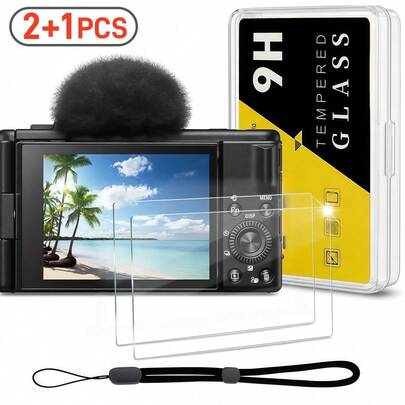 [2+1] ZV-E10 屏幕保护膜+腕带套装，适用于 ZV-E10、ZV-1、ZV-1M2、ZV1M2、ZVE10、ZV1、ZV-1F、ZV1F 等相机配件。套装包含：2 张屏幕保护膜 + 1 条腕带。钢化玻璃屏幕保护膜高清透明，触控灵敏，安装简便。轻巧的腕带易于连接，确保您相机的安全性和便捷性。