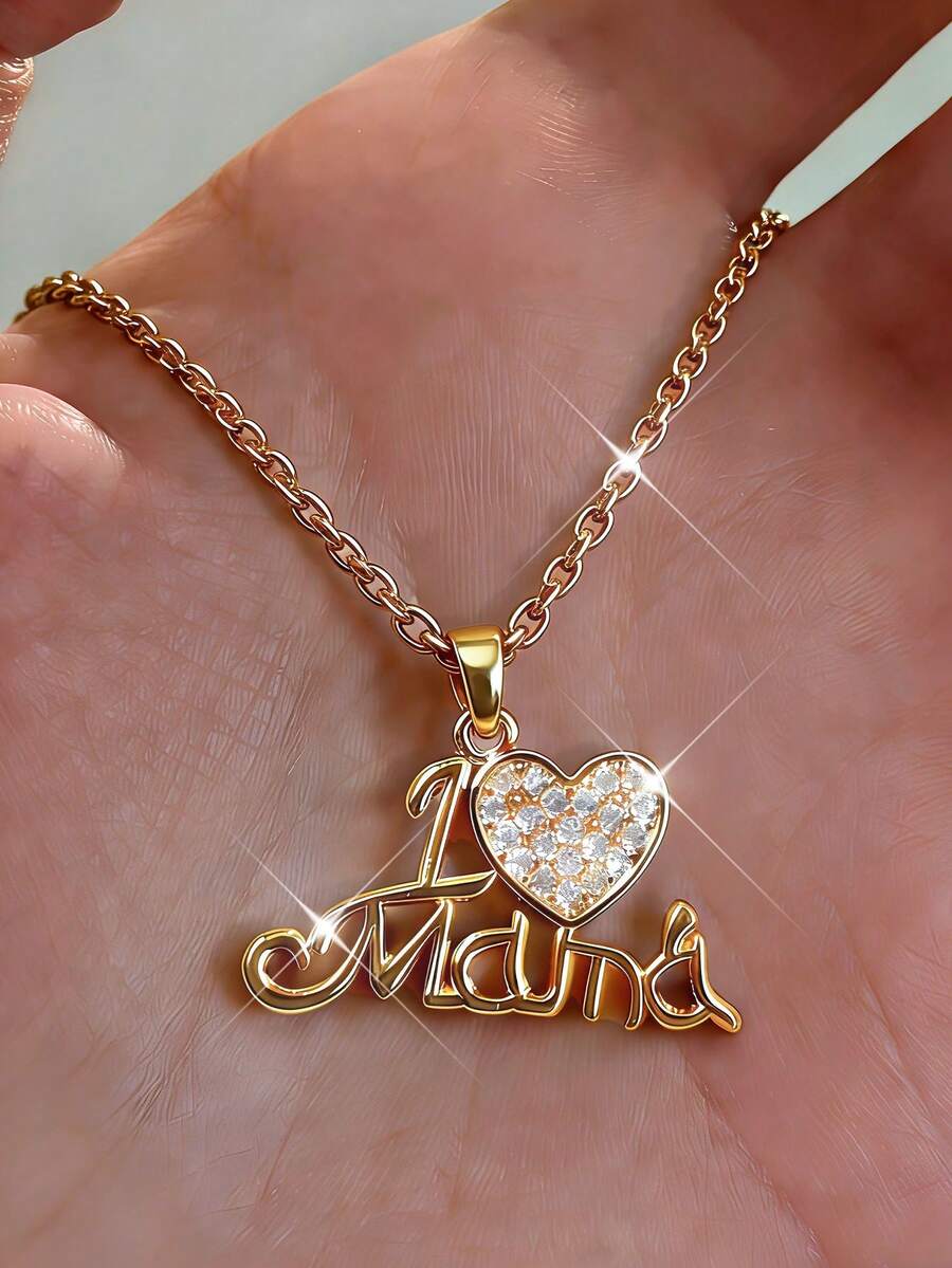 1 chiếc dây chuyền chữ "Mama" mạ vàng, mặt dây chuyền đính đá Zirconia, quà tặng trang sức Ngày của Mẹ cho Mẹ, Phụ nữ, Vợ. - Vòng cổ - Xem 1