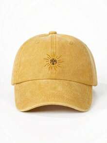 1 Embroidered Sun-Patterned Outdoor Baseball Cap For All Seasons, Vintage Washed Unisex Trucker Cap, Breathable And Adjustable Women's Golf Sun Hat, Stylish Curved Brim Men's Sun Hat, Y2K Couple's Sun Hat - Màu vàng - Xem 9