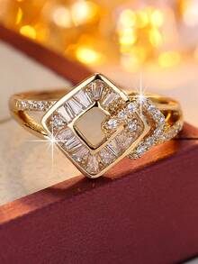 1pc Elegant Hollow Square Ring, Luxury Niche Design Minimalist Versatile Finger Accessory - Ring - View 1