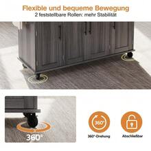 120*45cm, Mobile Kitchen Island, Kitchen Trolley, Extendable Worktop Up To 70cm, Concealed Cutlery Drawer, Adjustable Shelves, Spice Rack And Towel Rail, Suitable For Kitchen, Dining Room Or Living Room - 灰色 - 查看 6