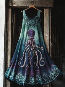 Women's Plus Size Boho Maxi Dress, Sleeveless V Neck Embroidered Patchwork Casual Dress (Multiple Patterns Available) - 黃綠紫 - 查看 7