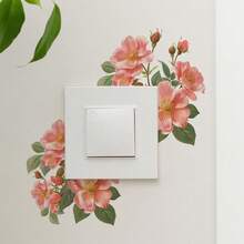 1pc Pink Wild Rose Home Switch Sticker, Removable Floral Wall Decal, Waterproof Romantic Decor For Light Switches And Sockets - one-size - View 4