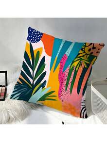 4pcs Dopamine Colorblock Tropical Plant Pillow Covers, Living Room Sofa Backrest Covers, Bedroom Headboard Decorative Cushion Covers (Pillow Inserts Not Included) - Multicolor - View 5