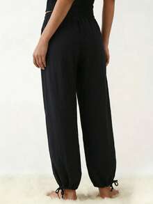 Women's Casual Solid Color Pocket Harem Pants Spring Black - Black - View 4