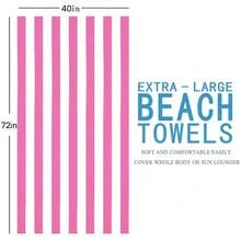 1pc Oversized 29x58 Inch Stripe Beach Towel  Extra Large Accessories Essentials Soft Super Absorbent Pool Travel Bath Swim Camping Towels Bulk Men Women Adults Gift - Hồng - Xem 6