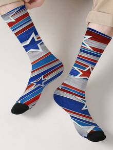 1 双 360 度印花星条旗船袜 - 男士复古红白蓝中筒袜 - 彩色 - 查看 4