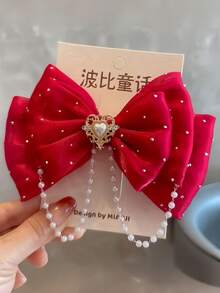 1 pieza Clip de pelo con lazo lindo, clip de pelo con forma de corazón con borla de perlas, accesorio de pelo de estilo princesa brillante para fiesta de cumpleaños y cosplay - Multicolor - Ver 8