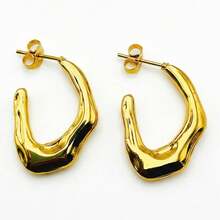 1/2/3 Pairs Stainless Steel Waterproof Hypoallergenic Fade-Resistant Unique Design Streamlined Asymmetric Geometric Earrings, European And American Fashion Metal Style Thick Hoop Stud Earrings For Women, Party Music Festival Street Style Accessories, Suitable For Vacation Style Low-Neckline Dresses And Cool Sexy Outfits, High-Quality Versatile Holiday Jewelry - Gold - View 14