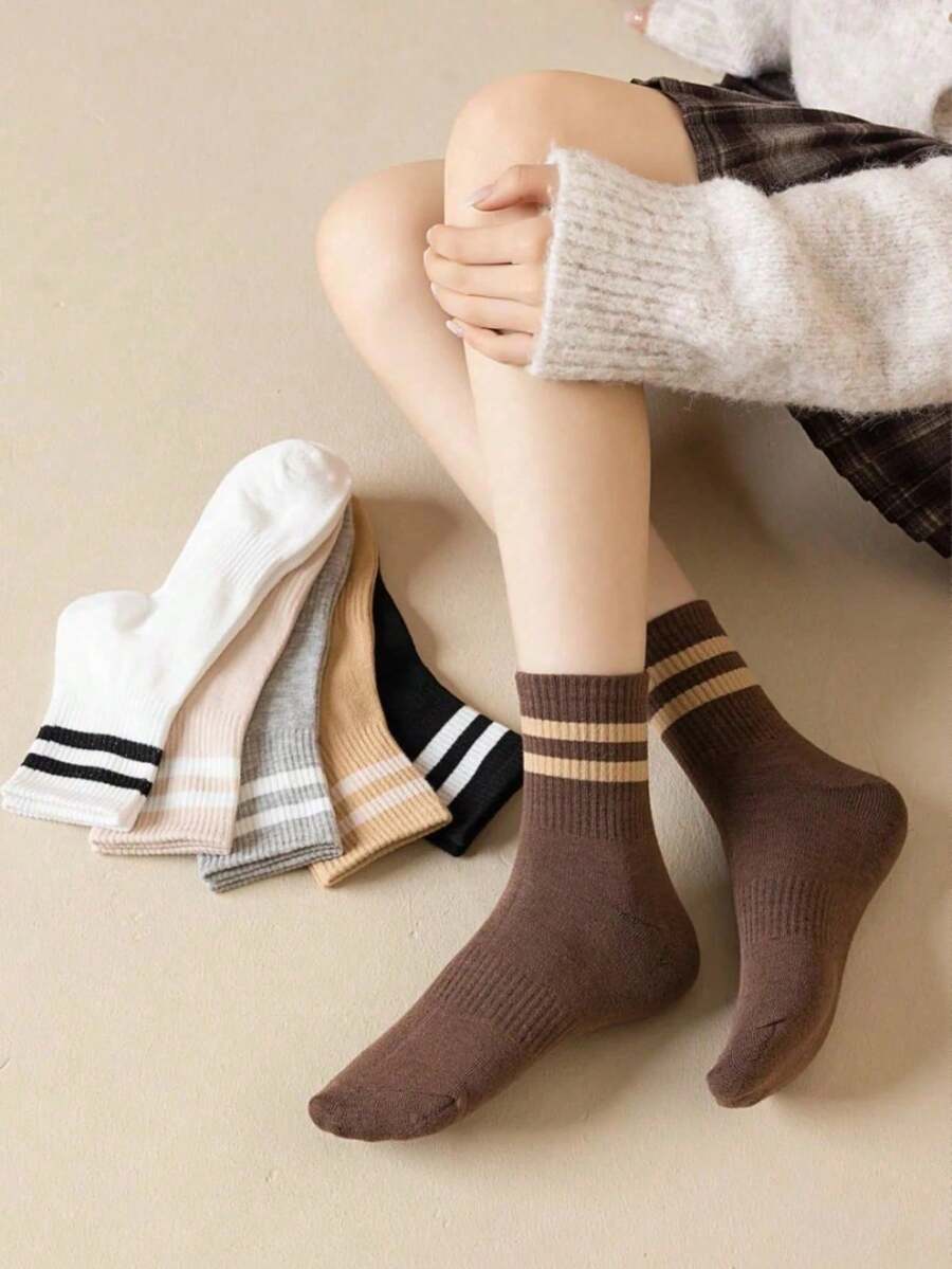6 paia di calze a righe, calze alla caviglia minimaliste e alla moda, multicolore versatili, traspiranti, che assorbono il sudore, adatte per sport e uso casual, per tutte le stagioni - Multicolore - Visualizzare 1