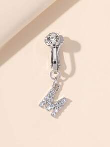 1 chiếc kẹp rốn chữ cái khảm nhỏ tối giản, tiện dụng để đeo hàng ngày cho phụ nữ. - Bạc - Xem 14